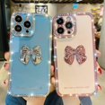 thumbnail image 3 of Ubiuo Cute Iphone 13 Pro Max Case For Women & Girls, Glitter Golden Plated 3d Bowknot Case With Diamond Rhinestone, Slim Soft Full Camera Lens Cover P, 3 of 4
