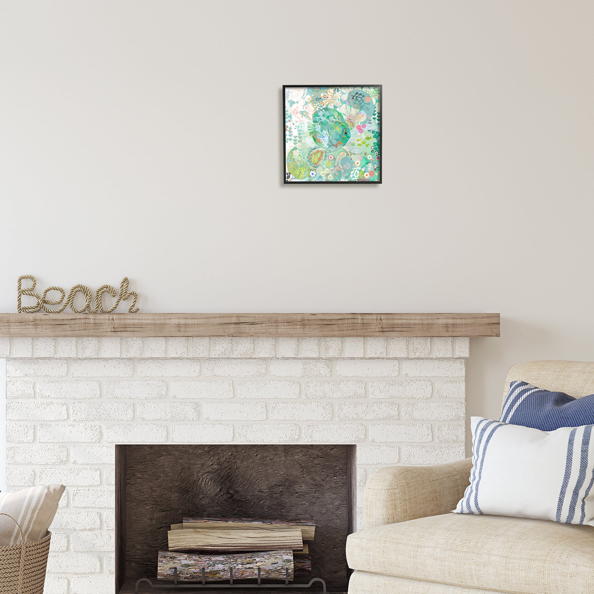 Stupell Industries Fish & Coral Pattern Animals & Insects Painting Black Framed Art Print Wall Art, 12 x 12