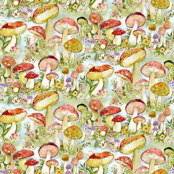 Springs Creative Susan Winget Intriguing Mushrooms Packed Cotton Fabric By the Yard