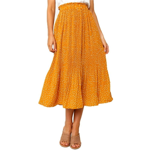 Jupe Plissée à Pois Taille Haute pour Femmes, Jupe Midi Évasée avec Poches