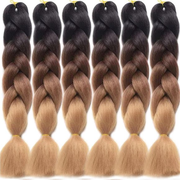 czcpp-Jumbo Braids Hair Extensions Long 24Inch Jumbo Braiding Hair Ombre Black Dark Brown and Light Brown Synthetic Kanekalon Hair Bundles for Women DIY Wigs and Braids