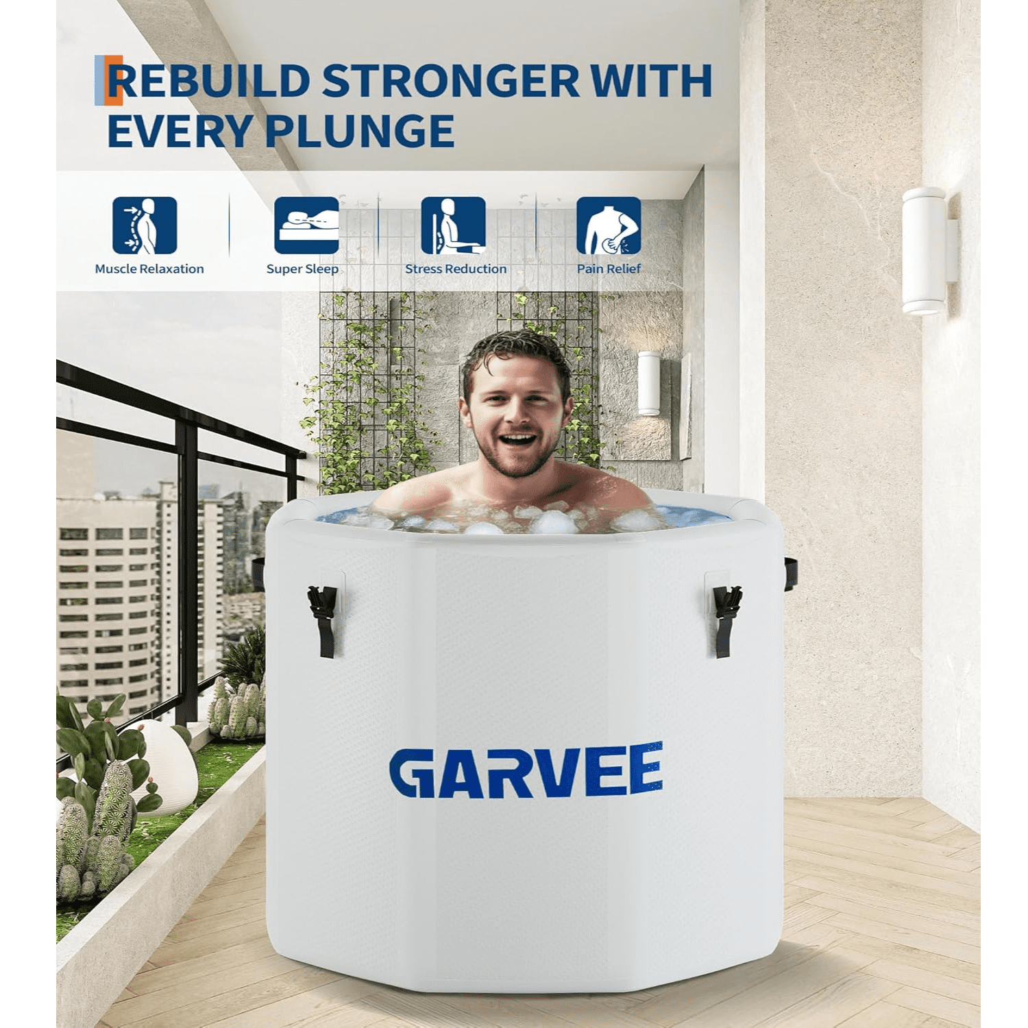 Ice Bath Tub for Athletes,Compatible with Water Chillers, 186-Gallon Inflatable Cold Plunge Tub with Insulated Lid,Portable for Outdoor & Indoor Recovery