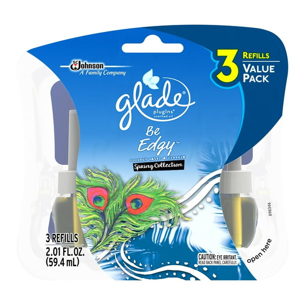 Glade PlugIns Scented Oil Air Freshener Refill, Be Edgy, 3 count, 2.01