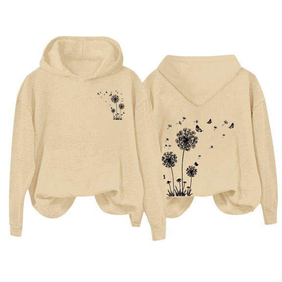 BODOAO Hoodies for Women Oversized Sweatshirts Women's Autumn Winter Dandelion Print Loose Casual Sweatshirt Fall Fashion Outfits 2025 Casual Sweaters Tops Workout Winter Clothes Beige L
