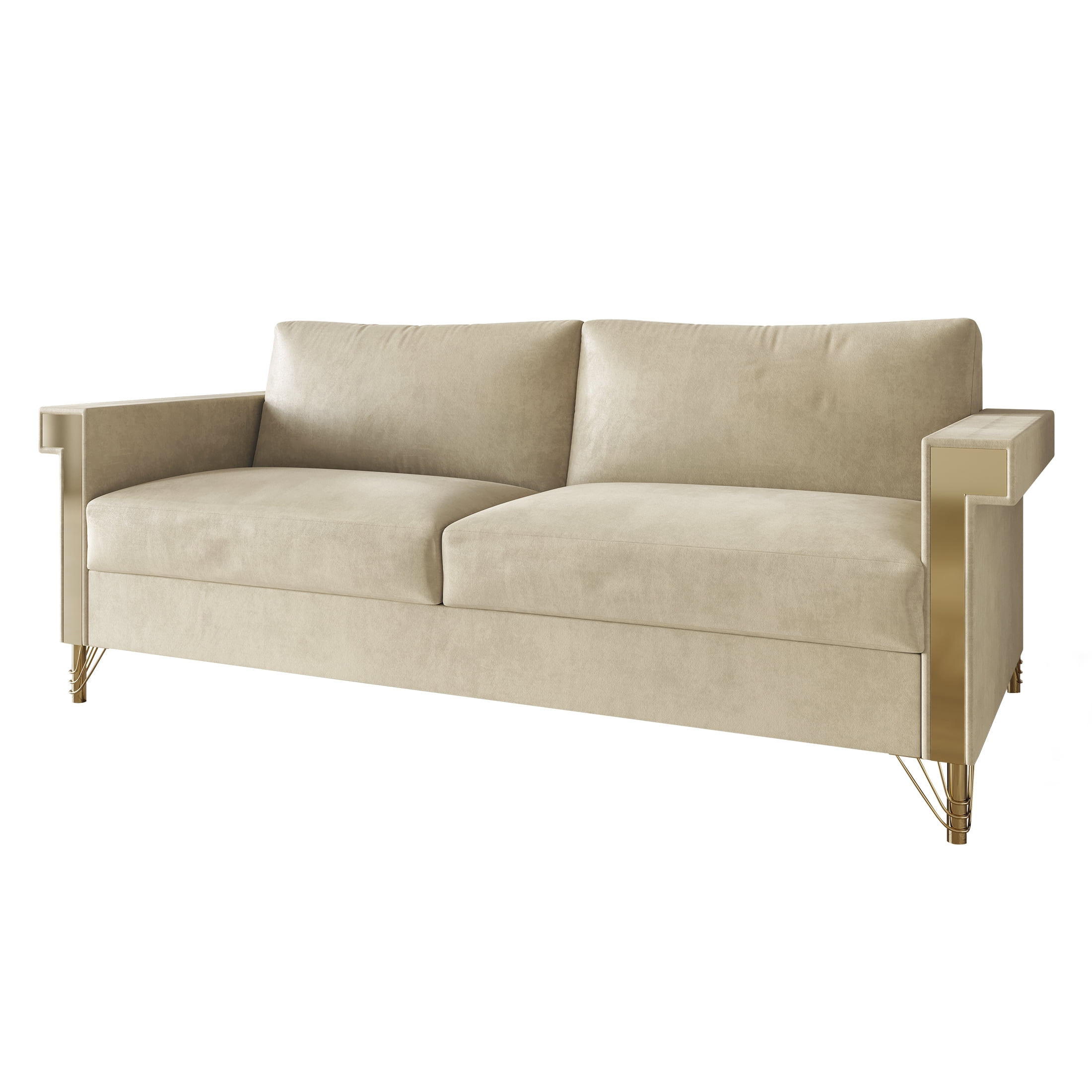 Castle Place Comtemporary Glam Velvet Upholstered Sofa, Champagne