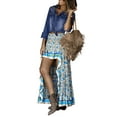 thumbnail image 2 of Qiylii Women Boho Long Skirt High Low Side Split Hem Ruffle Waist Swing Skirt, 2 of 9