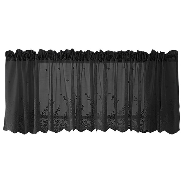 Cortinas con cenefa de encaje negro, cenefas de ventana bordadas florales semitransparentes para cocina, baño, cortinas cortas de Halloween para dormitorio, granja, sala de estar