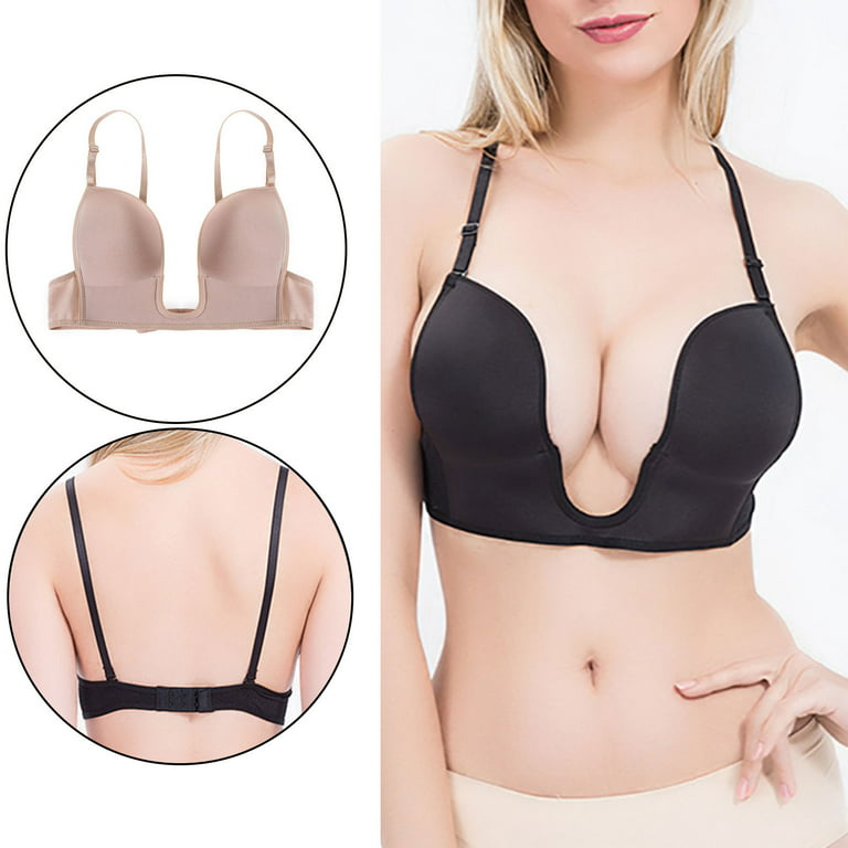 Women's Low Back Bra Wire Lifting Deep U Plunge Backless Bra with Clear  Strap UK