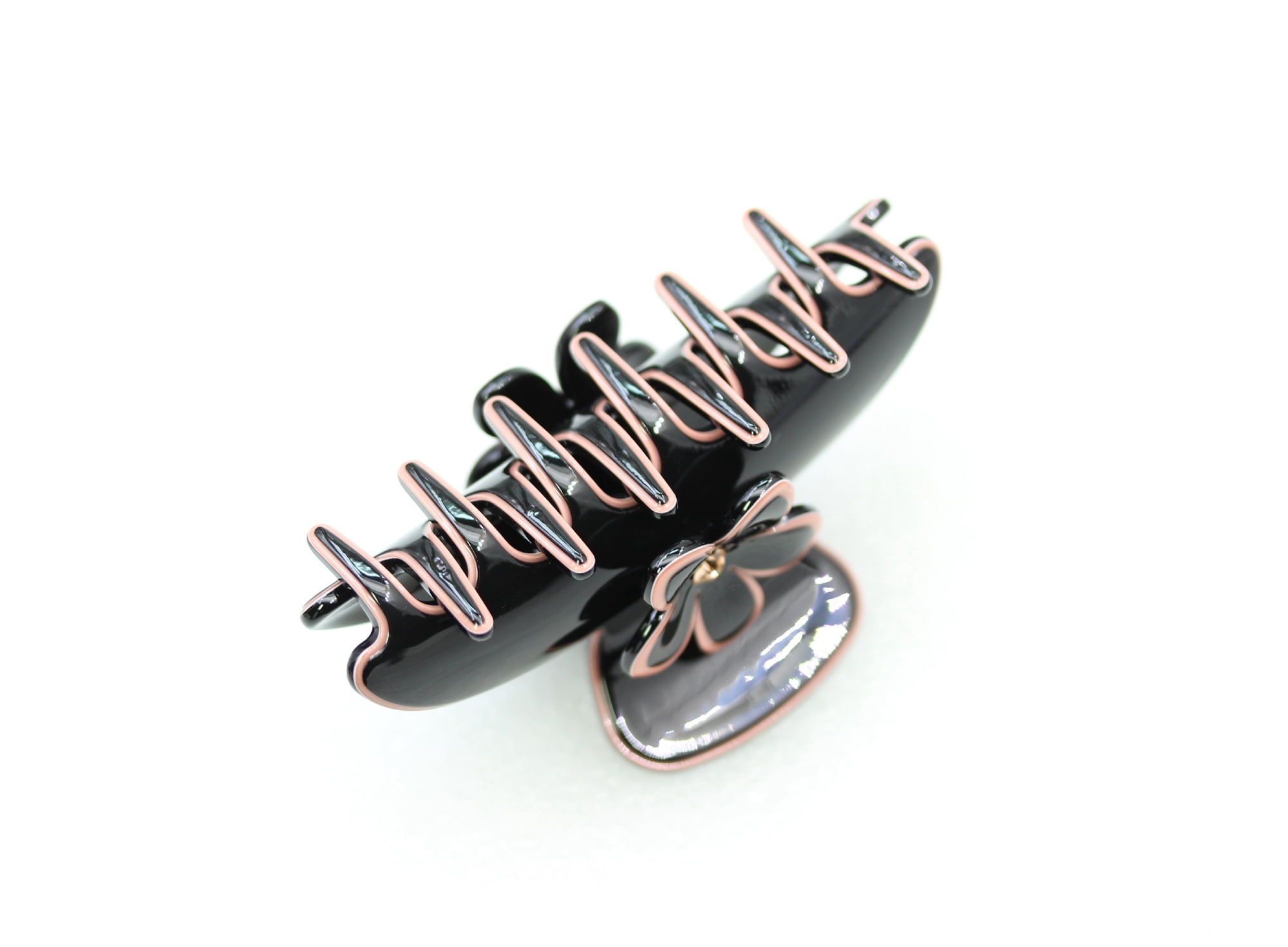 Faship Premium Rhinestone  Crystal Black Pink Cellulose Acetate Floral Art Deco Hair Claws Clips