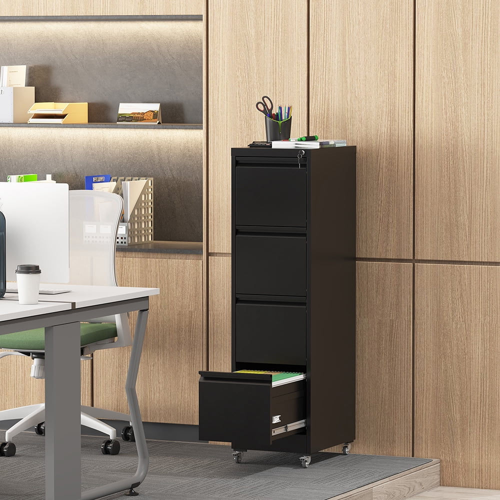 YINGYING 4 Drawer File Cabinet with Lock and Card Slot, Office Home Narrow Vertical Filing Cabinet for A4 Legal/Letter Size for Home, Office