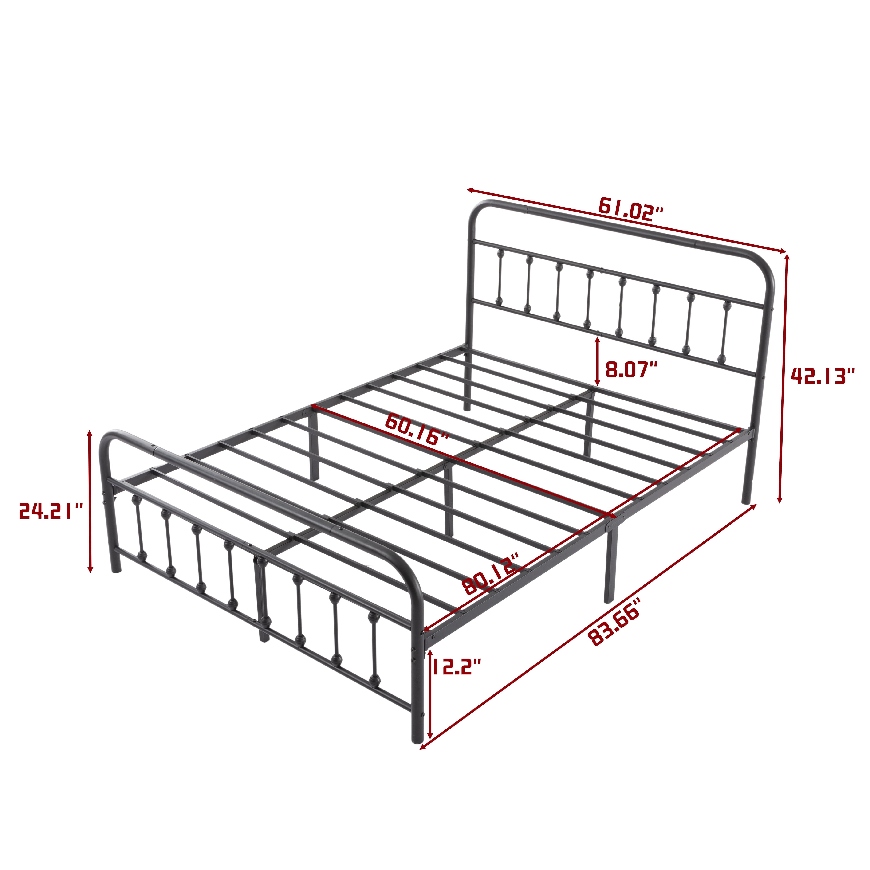 Gewnee Queen Size Metal Platform Bed Frame with Heavy-Duty Steel Slat Support for Bedroom, No Box Spring Needed, Black