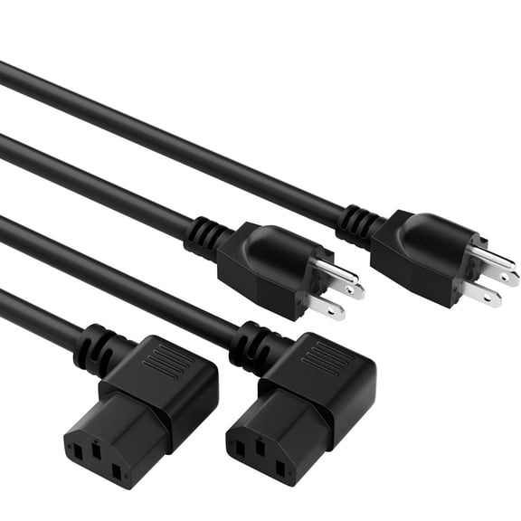 LujingZ 2-Pack 2FT 3 Prong 90 Degree Angled Power Cord Cable 18AWG NEMA 5-15P to C13 Right Angle PC TV Monitor Appliance Power Cable ETL Listed 125V 10A