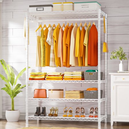 Ulif H4 Plus Portable Closets  4-Tier Clothes Garment Rack for Bedroom and Cloakroom  Metal Clothing Storage and Organizer Wardrobe System  Load 522lbs  White