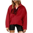 thumbnail image 3 of UTSJKR Women’s Lightweight Fleece Pullover Jacket Cropped Fall Winter Fuzzy Sherpa Jacket Sweatshirt Coat with Pockets Red XXXL, 3 of 9