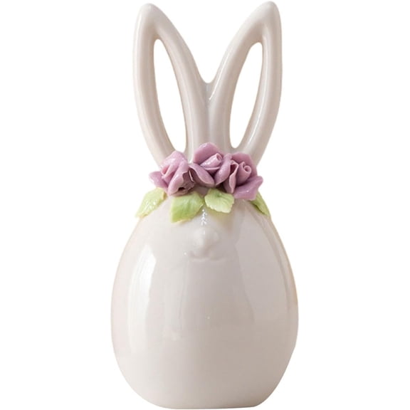 Ceramic Rabbit Figurine – Spring Easter Table Decor, White Bunny Statue for Desk, Shelf, or Centerpiece