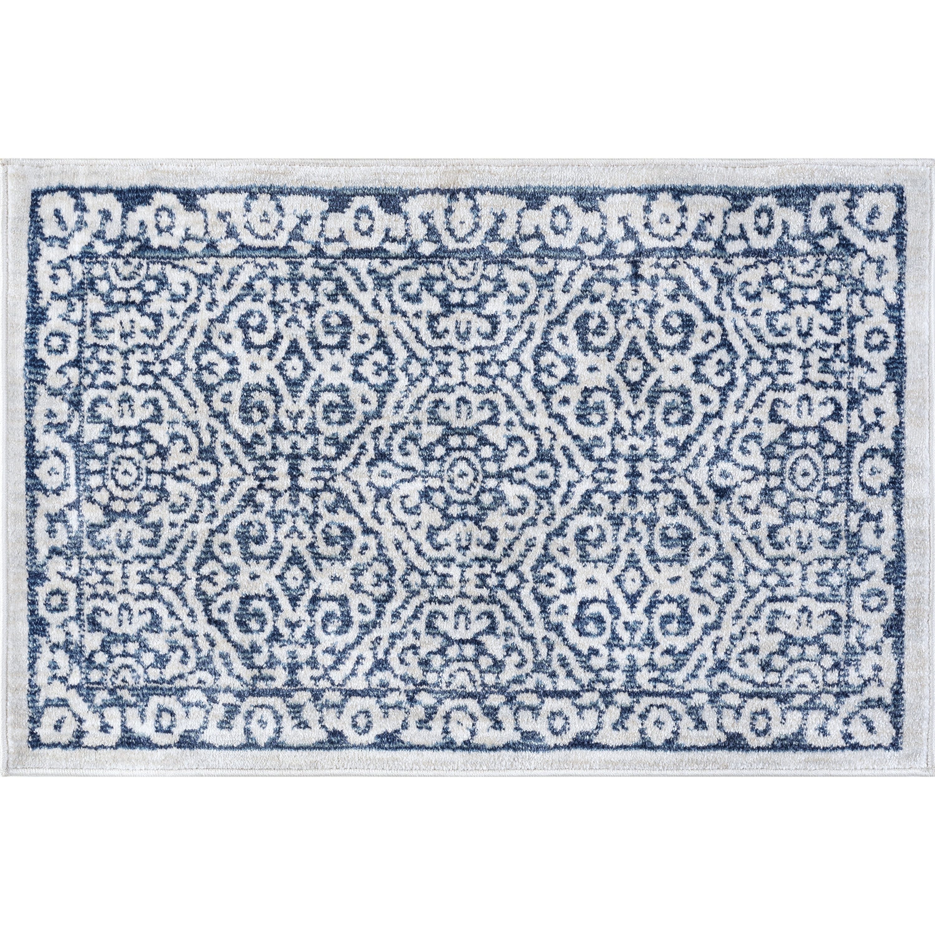 Traditional 2x3 Area Rug (2' x 3'4'') Floral Blue, Cream Indoor Scatter Easy to Clean