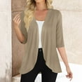 thumbnail image 2 of Holzkary 3/4 Sleeve Cardigan for Women 2025 Summer Fall Casual Open Front Lightweight Cardigans Soft Draped Ruffle Cardigan Women's 3/4 Sleeve Cardigan Lightweight Soft Open Front Cardigans Beige Xl, 2 of 7