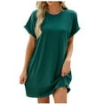 thumbnail image 3 of Arnsht Womens Summer Dresses Solid Color Casual Loose T-Shirt Short Sleeve Round Neck Flowy Sundresses with Pockets Green S, 3 of 5