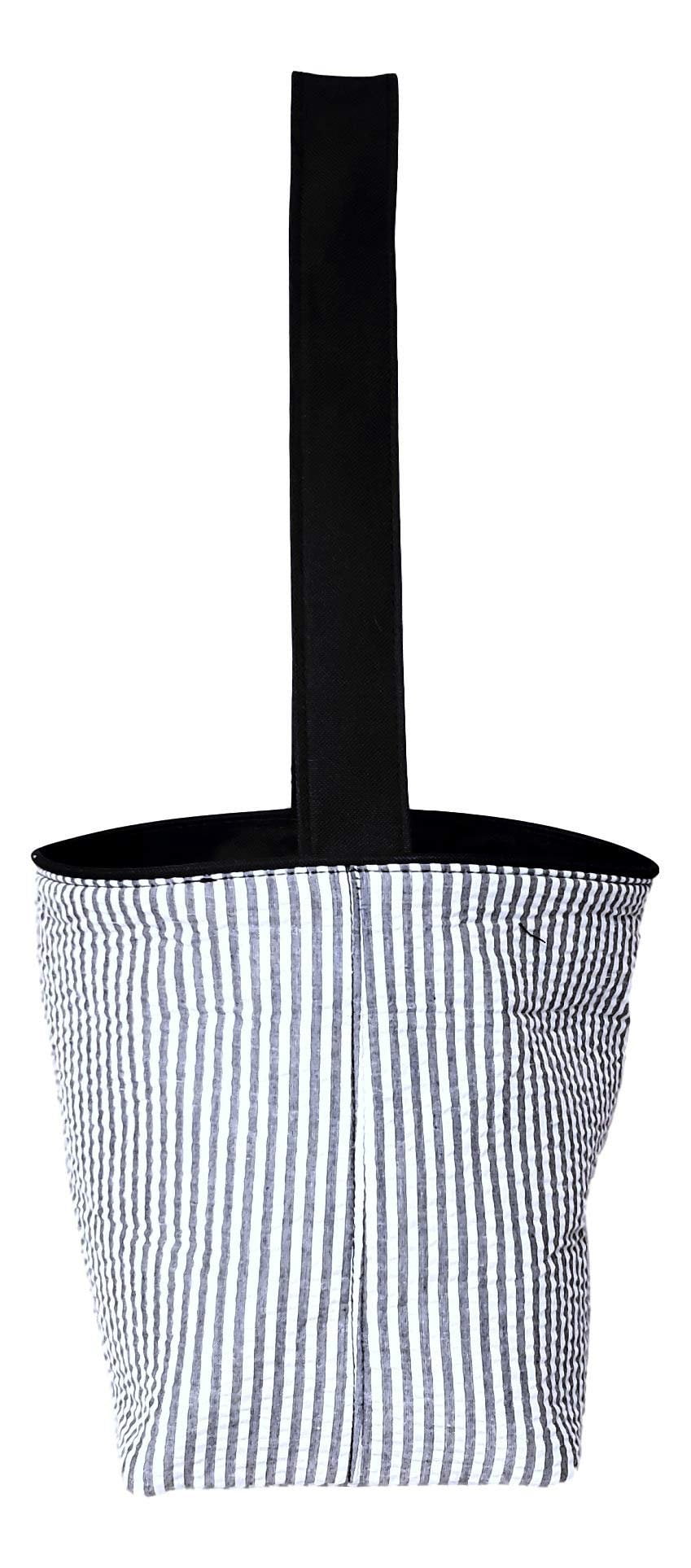 SONA G DESIGNS Seersucker Medium Fabric Easter Basket Bucket Tote Bag Black- No Embroidery