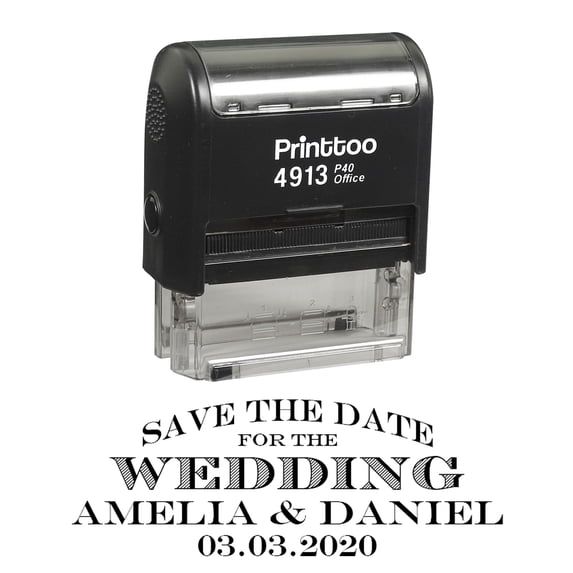 Printtoo Personalized Black Self Inking Wedding Save The Date Stamp Custom Rubber Stamper-58 x 22 mm