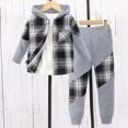 thumbnail image 2 of Kaprioy Boys Clothes Pants Sets Boys Long Sleeve Hooded Button Plaid Pullover Jacket Cardigan Pants Set for Kids Boys Clothes 3T 4T 5T 6T 7T Fall Winter Outfits, 2 of 5