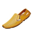 thumbnail image 3 of Domuza Mens Leather Driving Loafers, Lightweight Slip On Breathable Walking Boat Shoes, Comfortable Flat Outdoor Casual Moccasin Daily Wear Shoes Yellow 9 (EU-43), 3 of 5