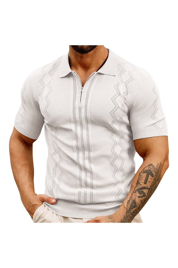 Men's Knit Golf T-Shirt Vintage 1/4 Zipper Preppy Style Tennis Shirts Summer Casual Short Sleeve Sweater Tops