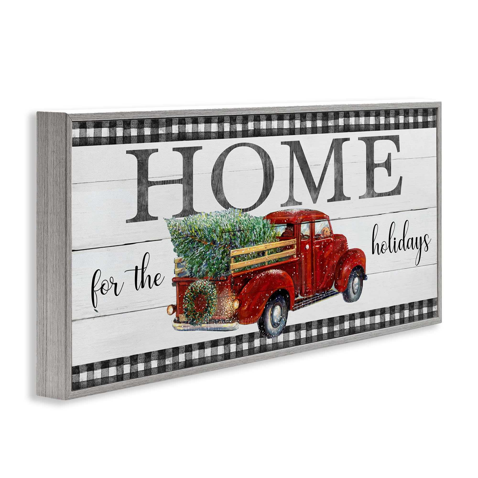 Stupell Industries Home For Holidays Truck Holiday Painting Gray Framed Art Prints Wall Art, 24 x 10
