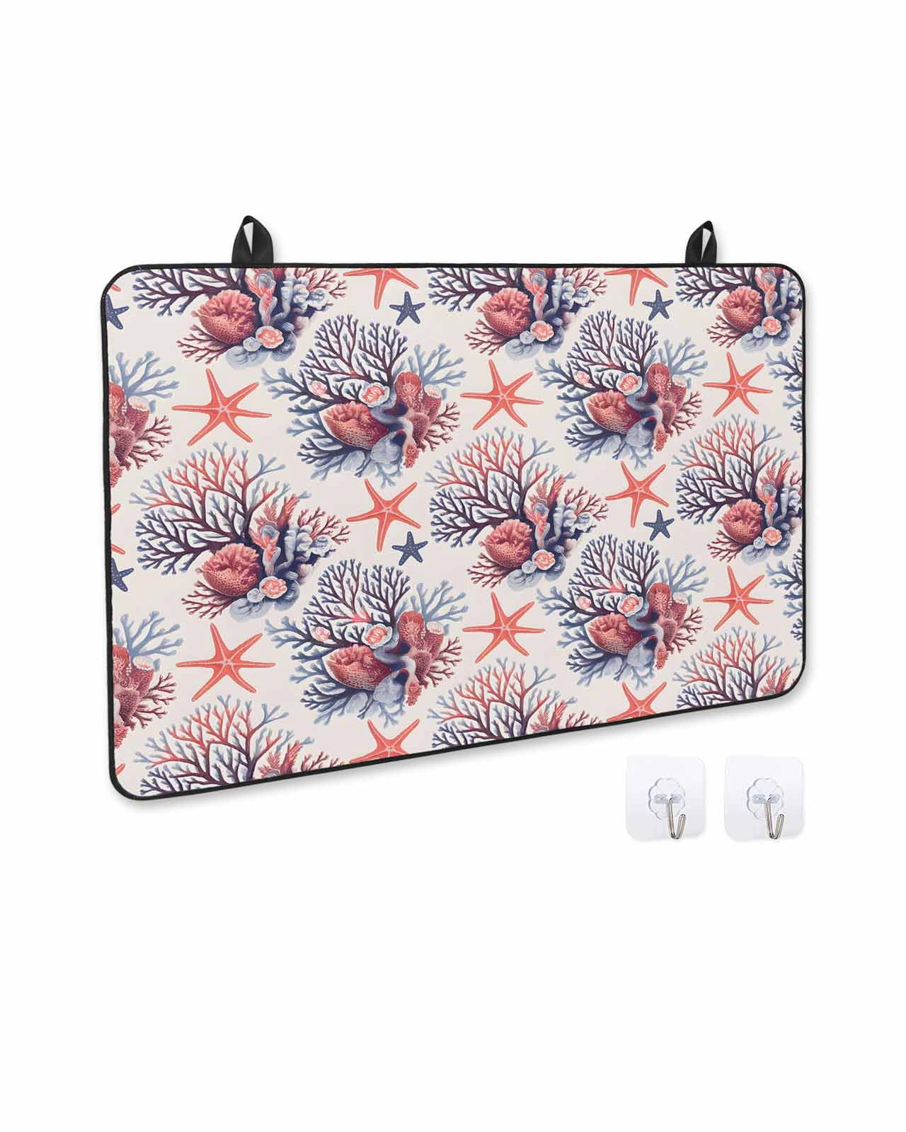 nqOlkjepod Large Induction Cooktop Protector Mat 24"x21", Coastal Coral Stove Top Covers for Electric Stove, Red Starfish Ocean Retro Decorative Stove Burner Cover Mats, Glass Top Stove Cover