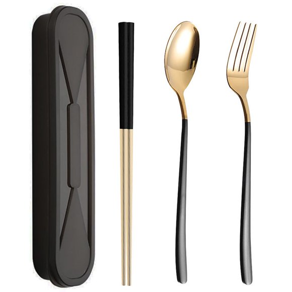 1 Set Food Fork Food Grade Corrosion Resistant Mirror Polish Smooth Edge Rust-proof Dinning Stainless Steel Lunch Cutlery Spoon Fork Chopsticks Set Dinnerware for Picnic