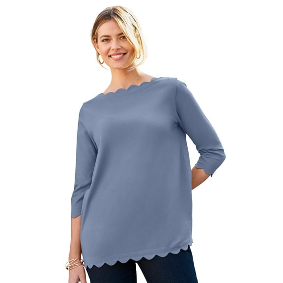 Jessica London Women's Plus Size Scallop Boatneck Tunic