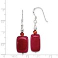 thumbnail image 2 of 925 Sterling Silver Carnelian Red Jade Drop Dangle Earrings Pearl Natural Stone Shell, 2 of 6