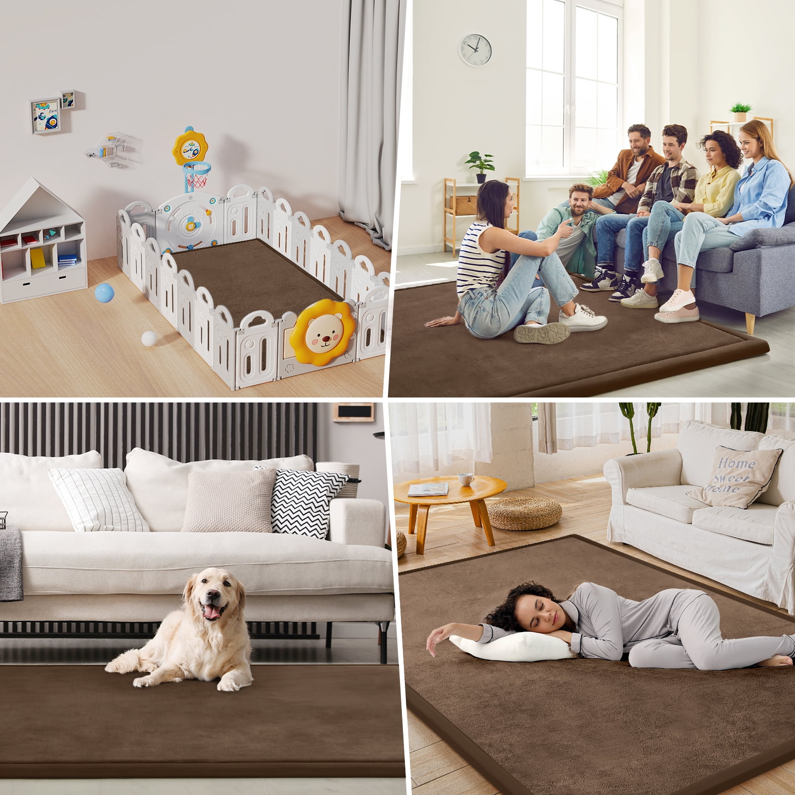 Teler Baby Play Mat for Floor, 1.3" Thick Foam 50"×50" Playmat, Ultra-Soft Plush Feel & Non-Slip Backing Safe for Infants, Toddlers Crawling, Coffee