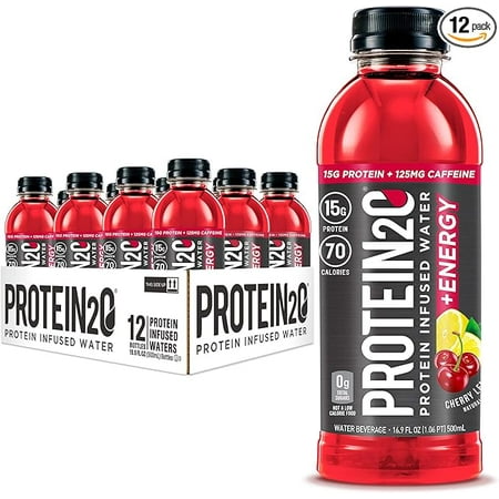 Protein2o 15g Whey Protein Infused Water Plus Energy, Cherry Lemonade, 16.9 oz Bottle (Pack of 12)