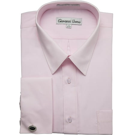 Gentlemens Collection Men's 1916FC French Cuff Solid Dress Shirt - Pink - 17
