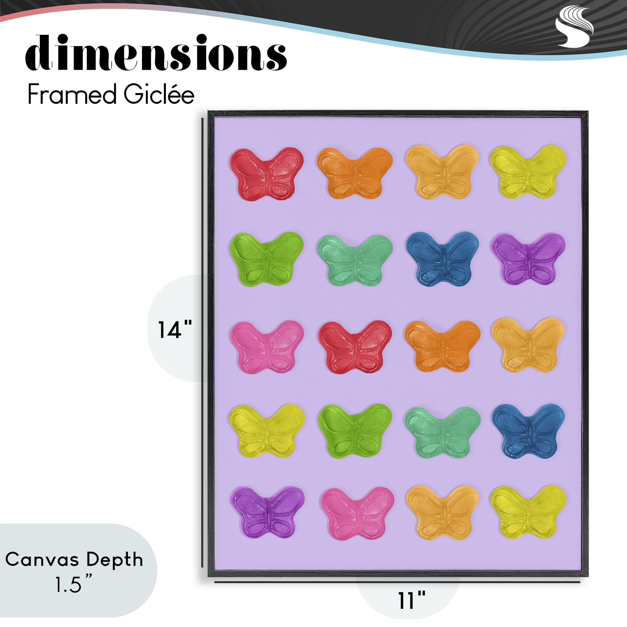 Stupell Industries Colorful Butterflies on Lilac Black Framed Giclee Art, design by LISH Creative