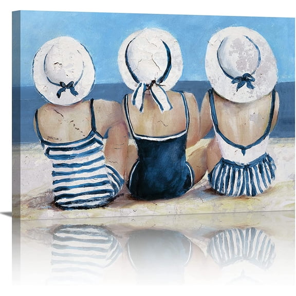 Beach Wall Art Bathroom Decor Nautical Wall Decor Swimsuit Girls Pictures Bedroom Decor Coastal Beach House Decorations for Home Living Room Ocean Decor 12x18"