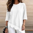thumbnail image 3 of Lmueinov 3/4 Length Sleeve Womens Tops Crew Neck Lace Scalloped Hem Casual Shirts Solid Loose Fit Blouses Summer Fall Vacation Outfits, 3 of 7