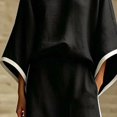 thumbnail image 2 of Morttic Women's Elegant 2 Piece Set – Batwing Sleeve Top & Mini Skirt with Contrast Trim Side Pockets for Beach Vacation Black，XXL, 2 of 3