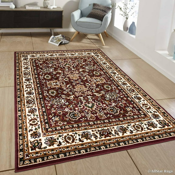 Allstar Burgundy Woven High Quality Rug. Traditional. Persian. Flower. Western. Design Area Rug (5' 2" x 7' 1")
