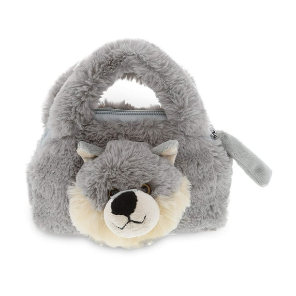 Bolso DolliBu de peluche con forma de lobo gris, suave, 18 x 18 x 10 cm, juguete