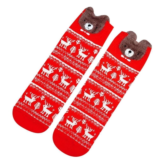 1 o 4 pares de calcetines para mujer/niña con divertido estampado de dibujos animados, de algodón, ideales para festivales y uso diario. Oso