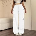 thumbnail image 2 of QQZ Wide Leg Cargo Joggers Pants For Women, Elastic Waist Drawstring Casual Track Pants, Daily Lounging Errands Travel Outfits, 2 of 6