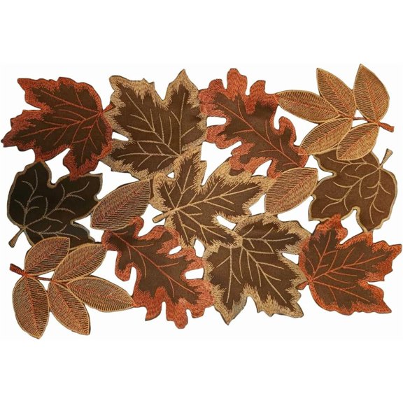 Fall Leaf Embroidered Table Runner 36 Inches for Thanksgiving and Autumn Harvest Decoration 16''x36'', Coffee Colored Maple Leaves