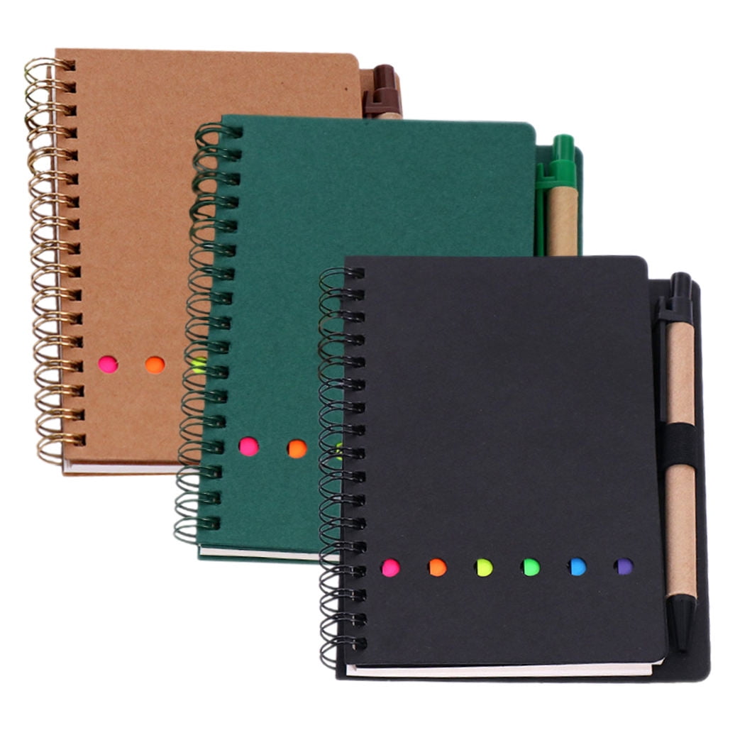 OUNONA Sticky Notebook for Writing with Iron and Cowhide Material Assorted Color 3Pcs