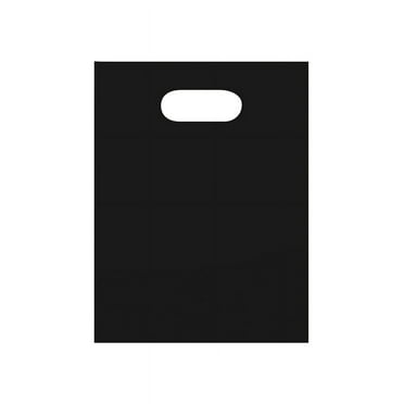 SSWBasics Small Low Density Black Plastic Merchandise Shopping Bags with Die Cut Handles - 9" x 12" - Pack of 100 - Perfect For Retail  Gifts  Trade Shows and More