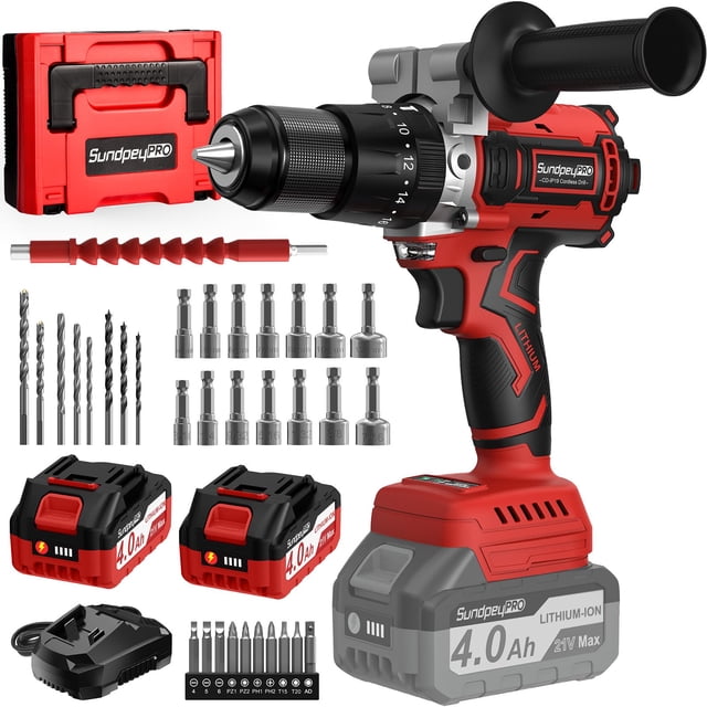 Taladro inalámbrico SundpeyPRO 21V sin escobillas con torque de 1060 in-lbs