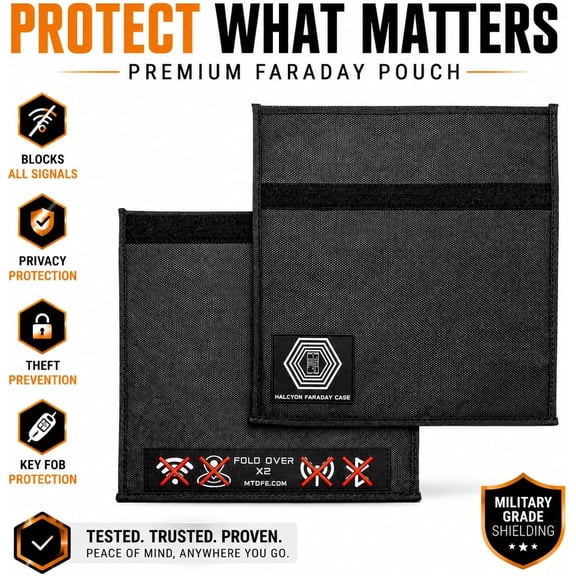 Halcyon Non-Window Faraday Bag for Phones Signal Blocking Faraday Cage Prevents Hacking Tracking Spying Device Shielding for Law Enforcement Military Digital Forensics EMP CME Protection Black