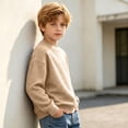 thumbnail image 3 of Kids Solid Color Winter Hoodie, Loose Casual Long Sleeve Pullover for Boys & Girls Beige 13 Years, 3 of 6