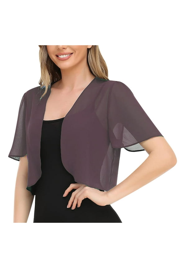 Winter Coat Clearance Women Fashion Soft Chiffon Open Front Sheer Short Sleeve Cardigans For Evening Dress